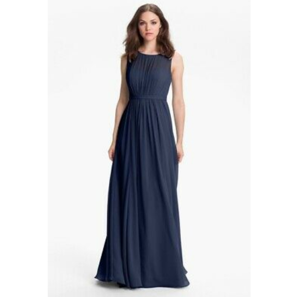 NWT Jenny Yoo Collection navy chiffon gown Size 0